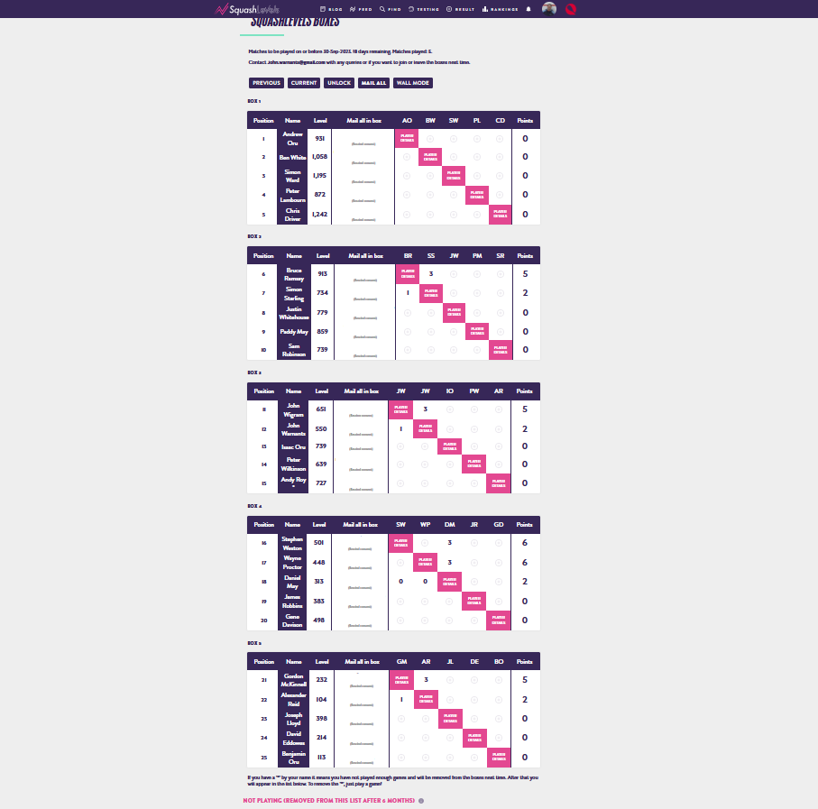 SquashLevels Box Leagues